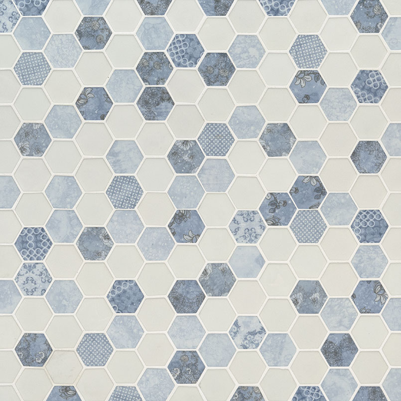 Vista Azul 12x12 Hexagon Matte Glass Mosaic Tile