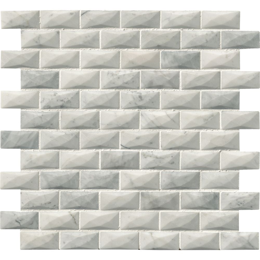  Carrara White 1x2 3D Polished Marble Mosaic