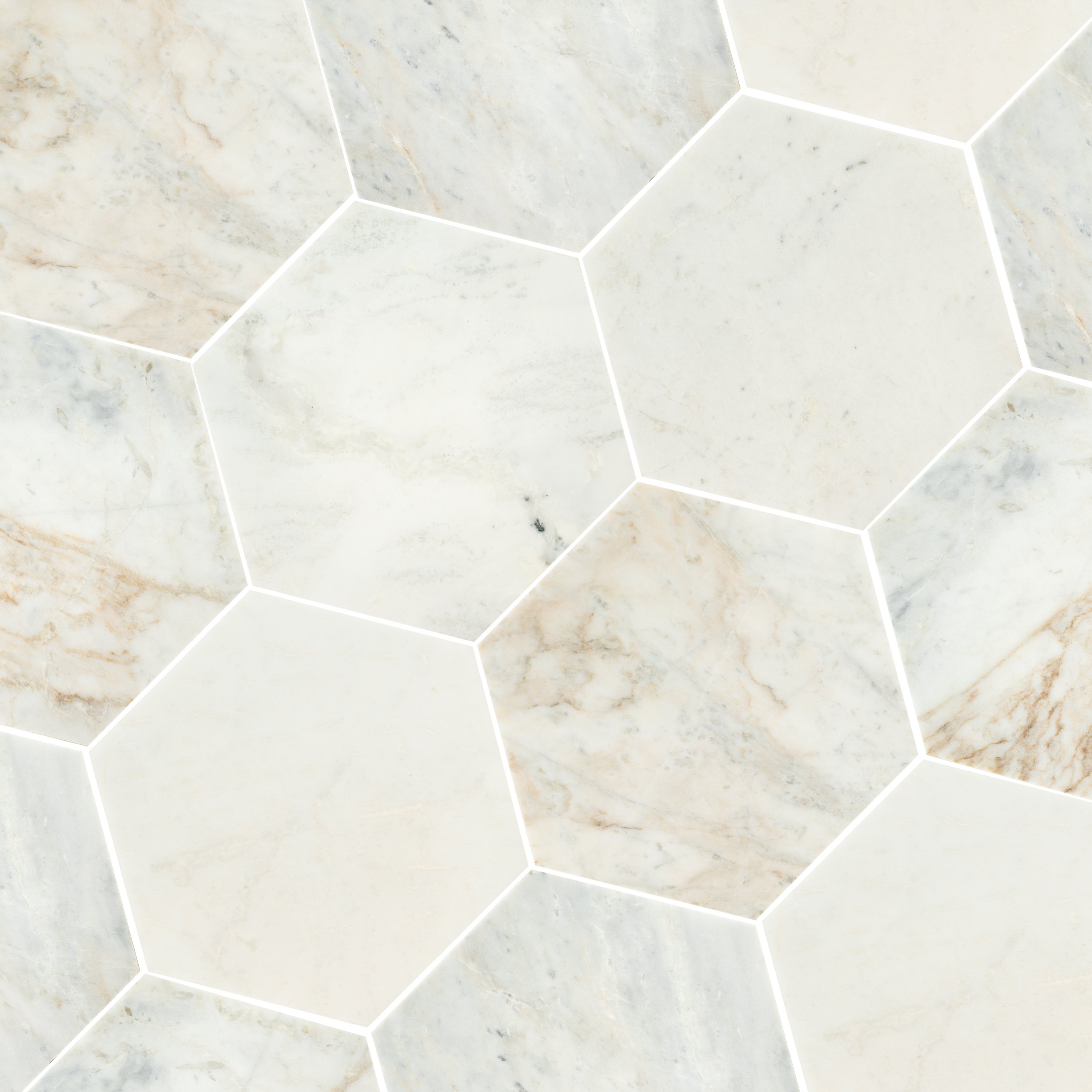 Arabescato Venato 8x9 Honed Marble Hexagon Floor and Wall Tile